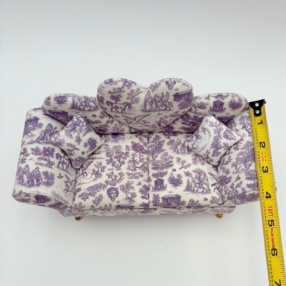 Heart Shaped Jewelry Box Storage Organizer Purple Toile Sofa Couch - Picture 6 of 7